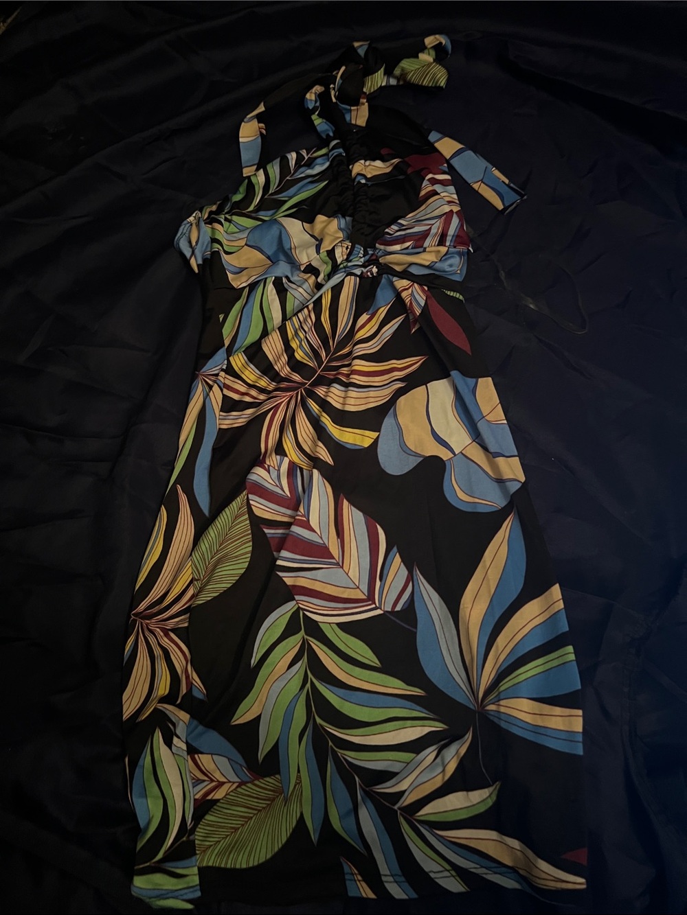 inspired pucci Tropical Leaf Print Black Halter Midi Dress